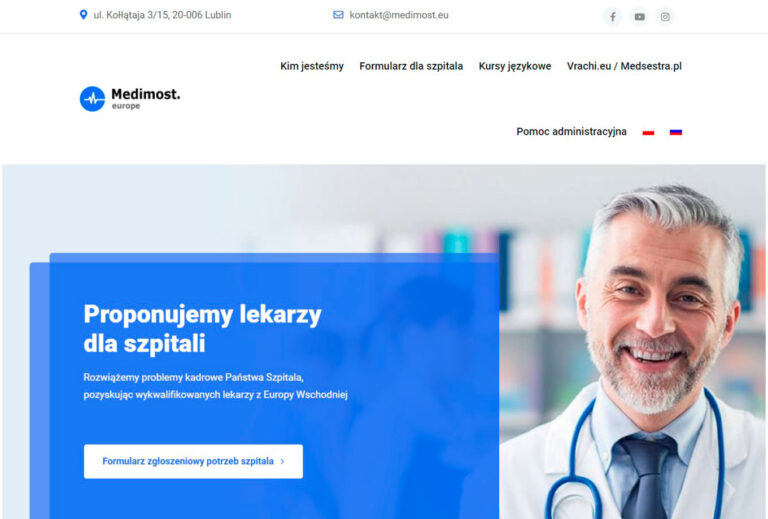 Strona polskiej firmy specjalizującej się w rekrutacji personelu medycznego z Europy Wschodniej dla polskich placówek medycznych PL RU